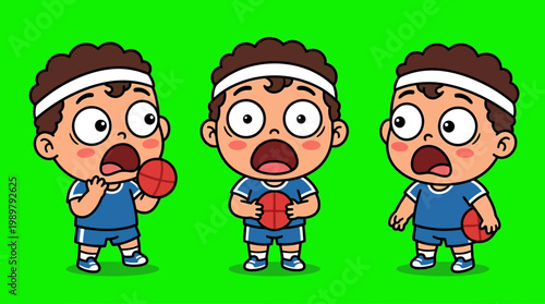 Cartoon Boy Basketball Players on Green Screen