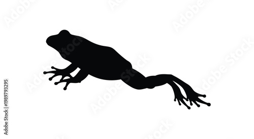 A striking black silhouette of a leaping frog in profile silhouette
