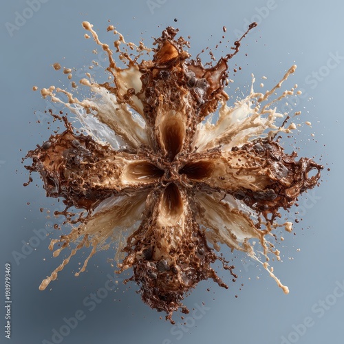 Abstract Coffee Splash On Blue Background