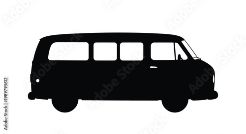 Classic vintage camper van side view in stark silhouette