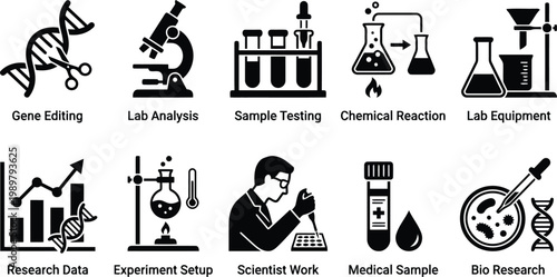science icons set, laboratory symbols, gene editing, lab equipment