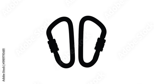 Two black carabiners displayed against a white background silhouette