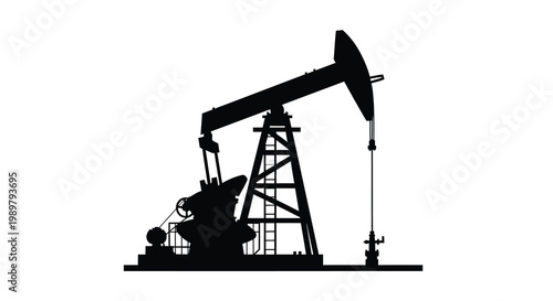 Oil pump jack against a white background a striking silhouette