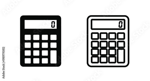 Two black calculator icons shown in simple outline silhouette