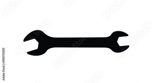 Black wrench tool isolated on white background silhouette
