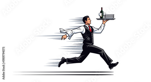 Man in a hurry with tray.