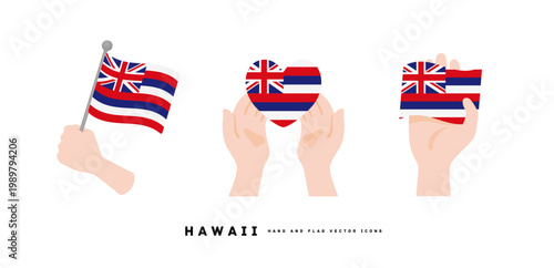 [ハワイ]手と国旗のアイコン ベクターイラスト