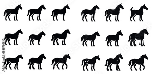 Equine icons with horse silhouettes minimal black