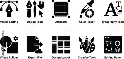 Graphic design tools icon set for creative professionals