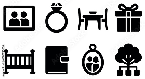 Family icons with ring crib gift flat silhouette