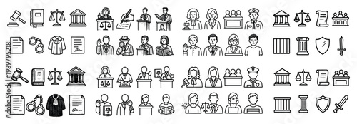 Justice and legal profession icon set