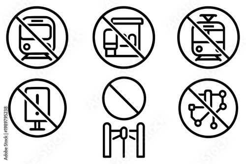 Transport icons with train tram bus outline minimal