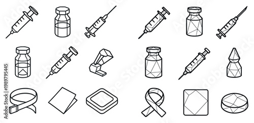Medical icons with syringe and vial simple outline