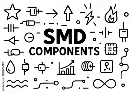 Smd components icons with resistor capacitor chip outline