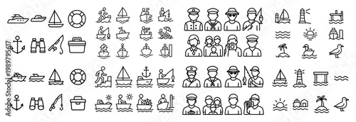 Nautical icon set with people and sea elements