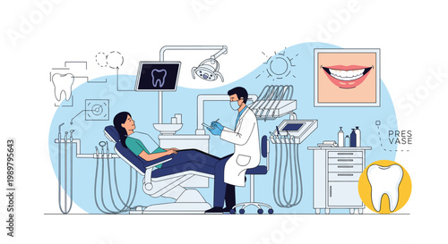 Female patient receiving professional dental treatment from a dentist in a modern and clean medical clinic.