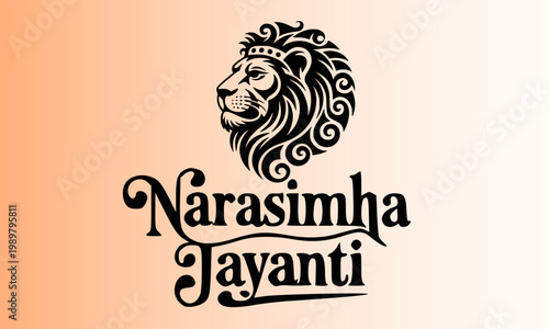 Narasimha Jayanti Hindu Festival Logo with Majestic Lion Crown Illustration, Lord Vishnu Fourth Avatar Celebration Design for Vaishakha Religious Event