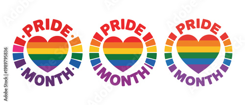Pride month celebration heart graphic, vector illustration