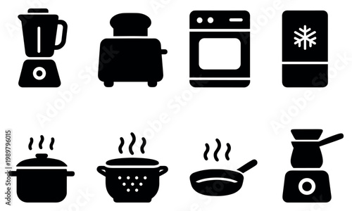 Kitchen icons with blender toaster oven minimal solid