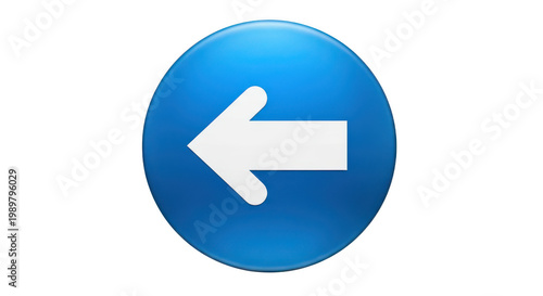 A vibrant blue arrow pointing to the left on a white background isolated on transparent background