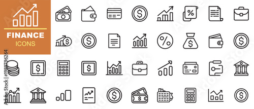 Financial Growth Icons Set with Banking and Investment Symbols