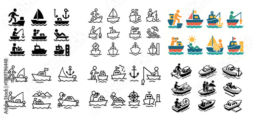 Nautical activities and boat icon collection