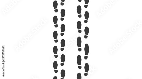 Two parallel lines of human footprints creating twin paths, symbolizing a shared journey or joint progress on an isolated white background.