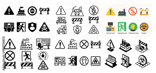 Safety icons collection with hazard symbols
