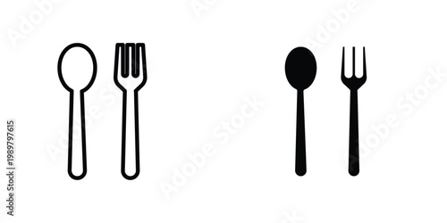 Spoon and Fork icon in doodles flat and line stroke pack