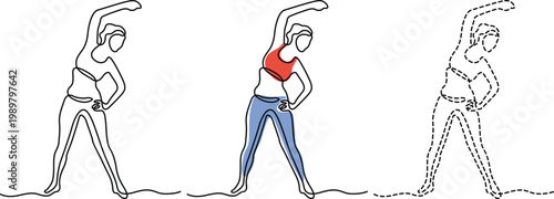 Demonstrations of a stretching exercise targeting the back and arms Vector