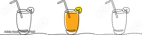 Illustrated drinks with straws and ice cubes in different styles Vector