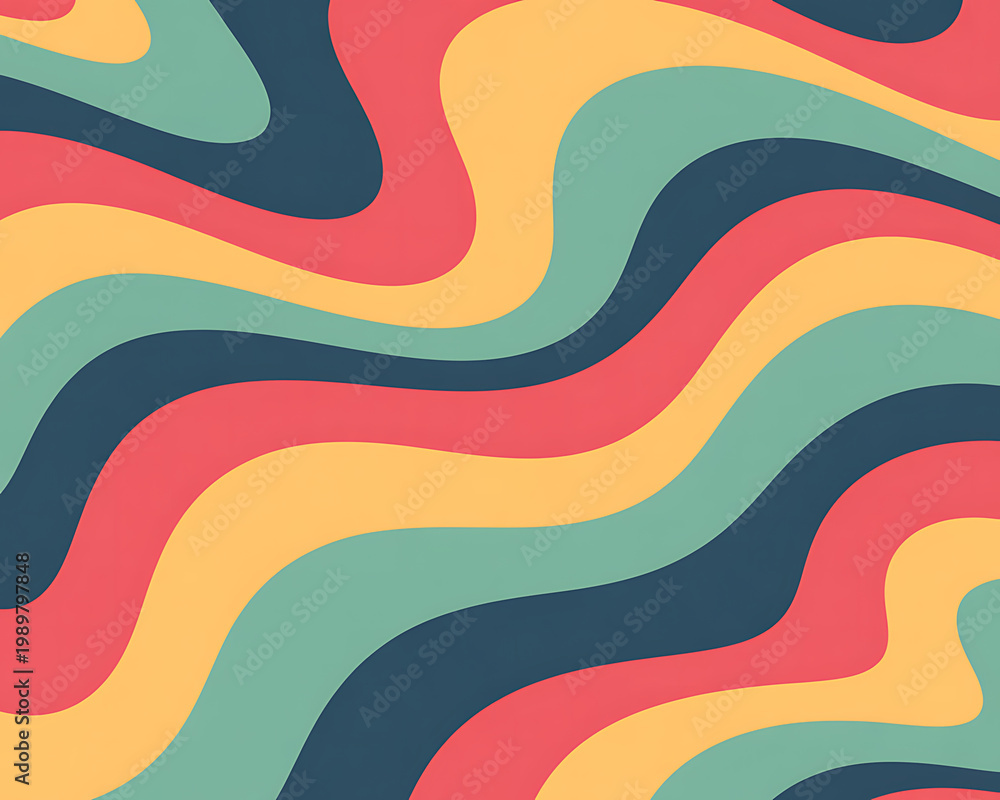 Fototapeta premium Abstract wavy pattern with flowing lines in coral, yellow, teal, and dark blue image photo