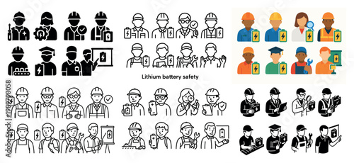 Workers and engineers ensuring lithium battery safety