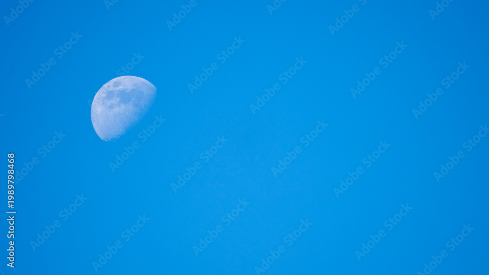 Fototapeta premium Crescent moon glows softly against deep blue sky