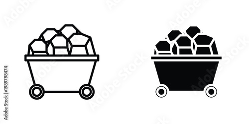 Trolley with coal icon in doodles flat and line stroke pack
