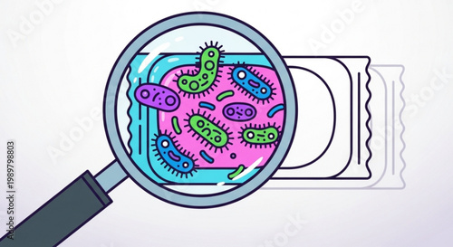 Magnifying glass examining contaminated water sample with harmful bacteria on slide vector illustration for laboratory safety testing concept