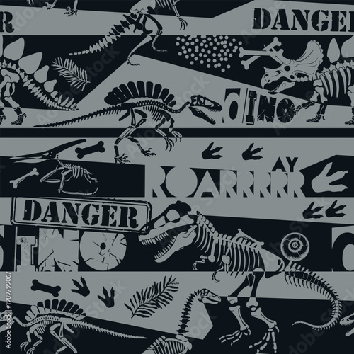 Seamless  Dino pattern, print for T-shirts, textiles, wrapping paper, web. Original design with t-rex,dinosaur .  grunge design for boys . 
