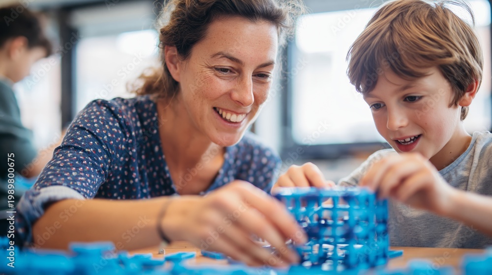Fototapeta premium Woman and Child Engaging in DIY Activity at Table
