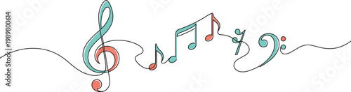Colorful music notes and symbols on white background
