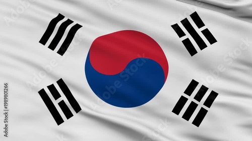 South korea flag waving in the wind with traditional design elements