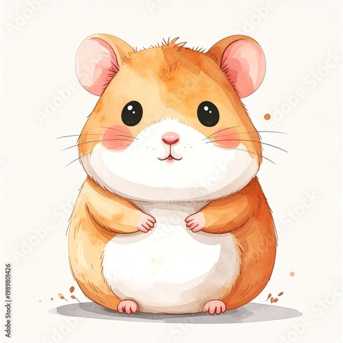 Minimalist watercolor illustration of Cute cartoon hamster