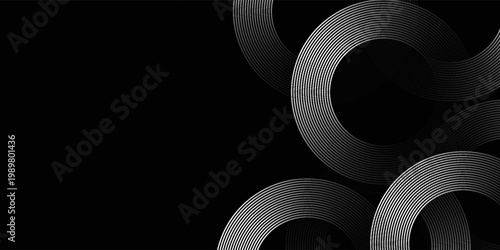 Black abstract background with circle lines. Modern black gray gradient rings. Suitable for banner  cover  poster  website  presentation  brochure  flyer  header. Eps 10