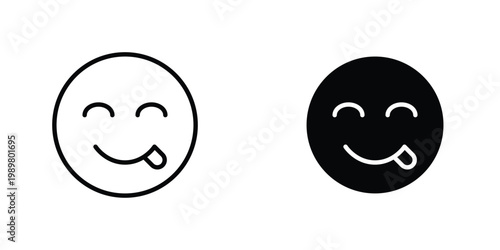 Yummy smile emoji icon in doodles flat and line stroke pack