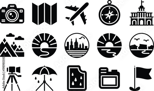 Flat design travel and technology icons set on white background for business and tourism