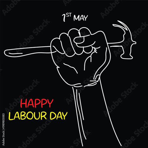 A clenched fist holding a sickle celebrating international labour day