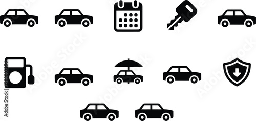 Flat design vector icons of car rental and travel services with GPS and insurance concepts