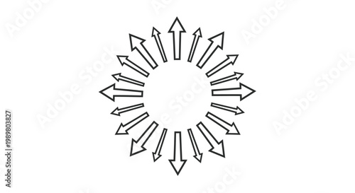 Tableau sur toile A graphic illustration of numerous arrows radiating outwards from a central empty circle, symbolizing expansion and dispersion