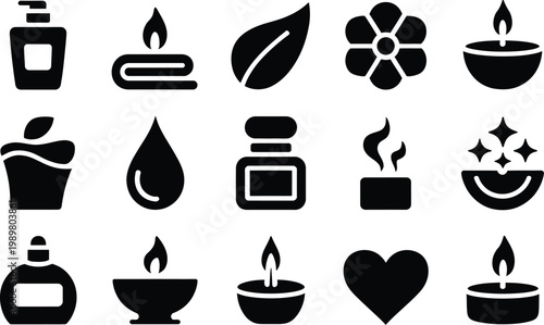 minimalist black and white icons set for wellness relaxation and self care flat design vector illustration
