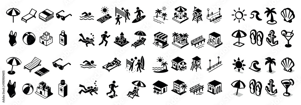 Obraz premium Summer beach icons collection for relaxing vacations
