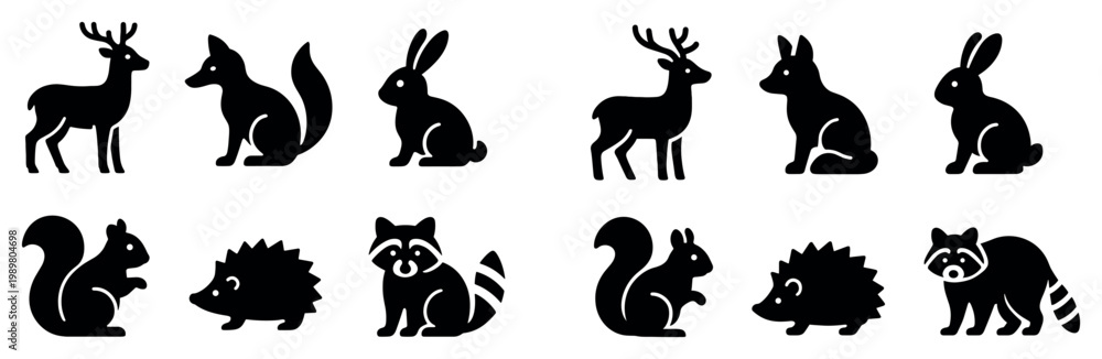Fototapeta premium Wildlife icons with deer fox rabbit silhouette